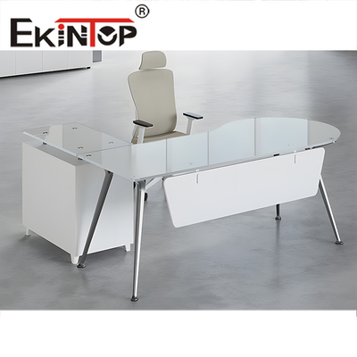 Modern Tempered Glass Computer Desk Anti Collision Round Corner Per Home Office
