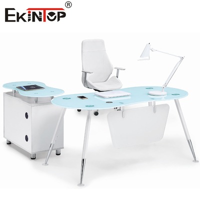 L blu bianca CEO Office Glass Desk di forma con la superficie regolare del Governo