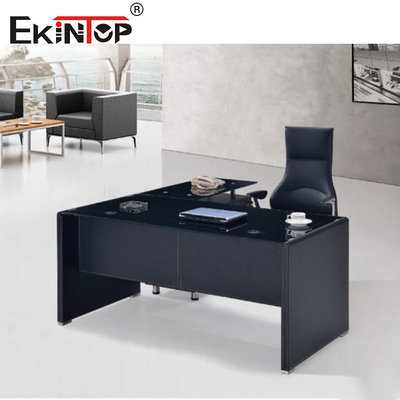 Modern Black Glass Computer Desk Con Gambe Metalliche Cassetto Dimensioni Personalizzate