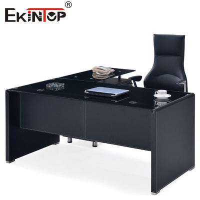 Modern Black Glass Computer Desk Con Gambe Metalliche Cassetto Dimensioni Personalizzate