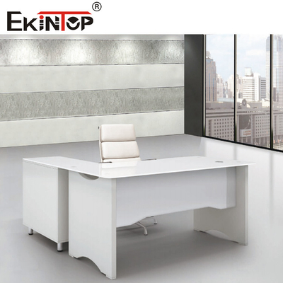 Vetro temperato a forma di L bianco Computer Desk Office Furniture Tavolo da lavoro