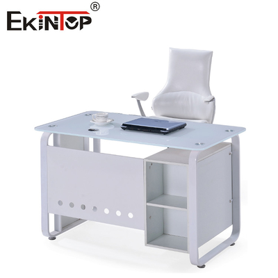 Tavolo da ufficio in vetro bianco blu con cassetto