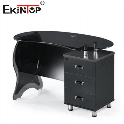 Legno Metallo Vetro Angolo Computer Desk Nero Finitura liscia lucida