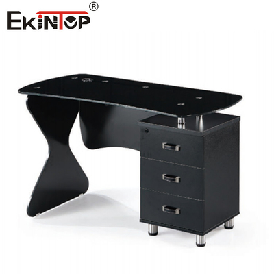 Legno Metallo Vetro Angolo Computer Desk Nero Finitura liscia lucida