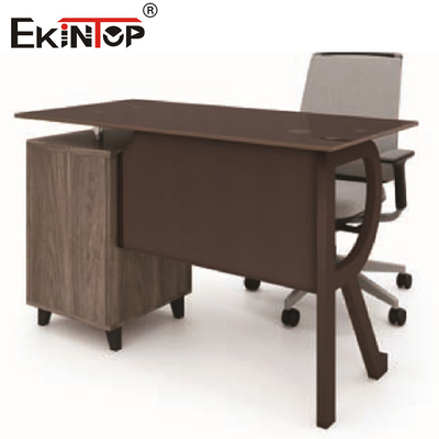 Tavolo da computer in vetro marrone con cassetto in legno