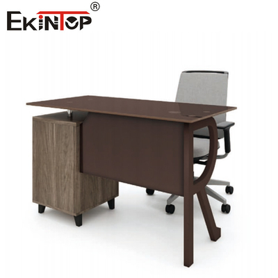 Tavolo da computer in vetro marrone con cassetto in legno