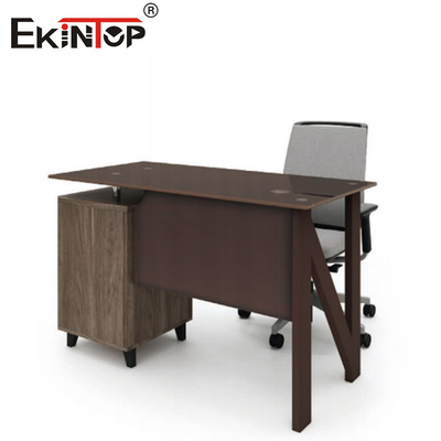 Tavolo da computer in vetro marrone con cassetto in legno