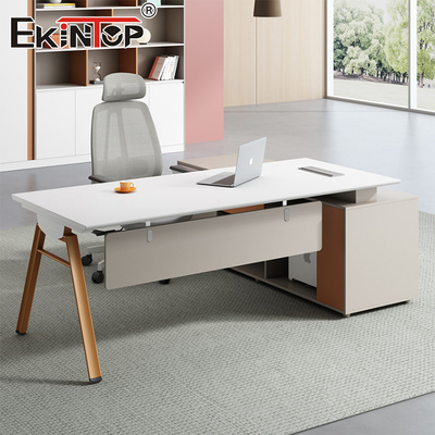 L-shaped Computer Desk Manager Office Desk Stile moderno Scatola in legno di acacia