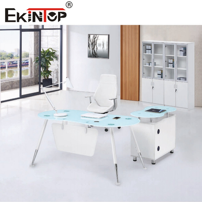 L blu bianca CEO Office Glass Desk di forma con la superficie regolare del Governo