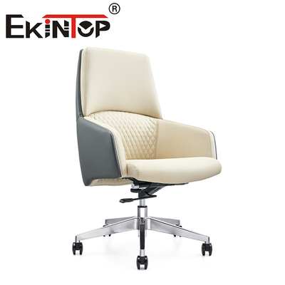 White Leather Manager Girante Ergonomica Executive Cowhide Chair